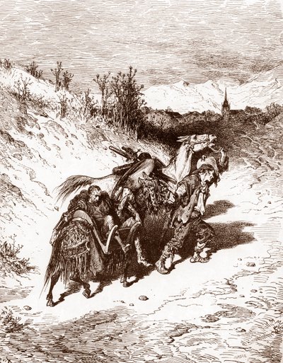 一位农夫从自己的村庄把吉诃德带回家 由古斯塔夫·多尔 (Gustave Dore) (1832-1883) 为“L