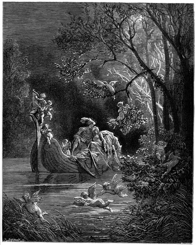 Alcina和Ruggiero作为快乐的恋人钓鱼 作者 古斯塔夫·多尔（Gustave Dore）