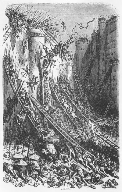 袭击城堡或城堡，来自Honore de Balzac（1799-1850）的&39;Les Contes Drolatiques&39;的插图 作者 古斯塔夫·多尔（Gustave Dore）