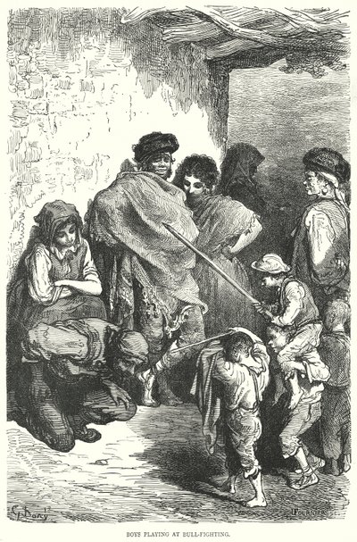 玩斗牛的男孩（雕刻） 作者 古斯塔夫·多尔（Gustave Dore）