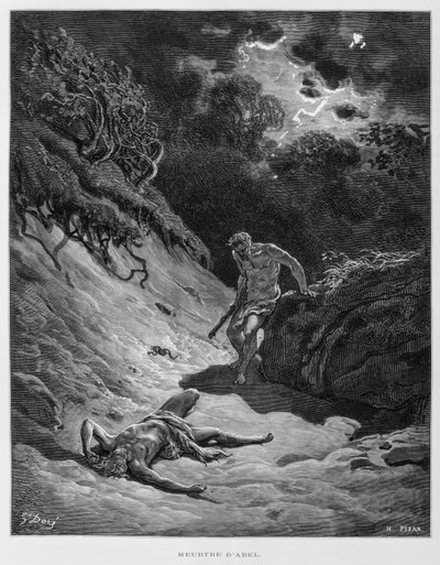 该隐杀死了他的兄弟亚伯，《多尔圣经》插图 作者 古斯塔夫·多尔（Gustave Dore）