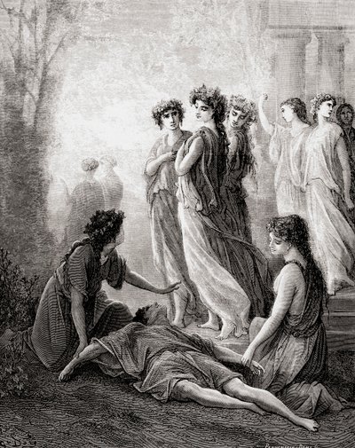 Daphnis et Alcimadure，来自19世纪晚期版本的Fables de La Fontaine（木版画） 作者 Gustave Dore