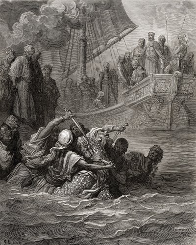 Almoadam的死亡，来自JF的&39;Bibliotheque des Croisades&39;的插图。 Michaud，1877（litho） 作者 古斯塔夫·多尔（Gustave Dore）