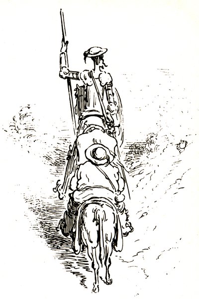 骑马的堂吉诃德，后面跟着骑驴的桑丘 作者 古斯塔夫·多尔（Gustave Dore）