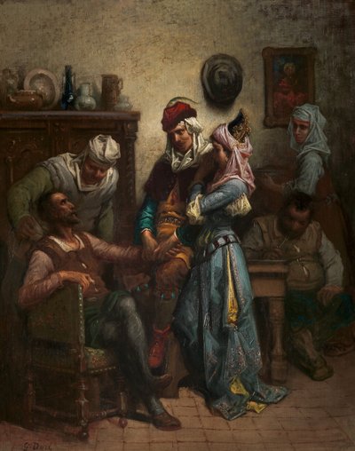 堂吉诃德和桑丘-潘沙被巴西尔和基特利亚招待，1863年。 作者 古斯塔夫·多尔（Gustave Dore）