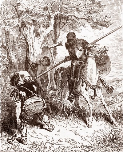 堂吉诃德威胁运送牧童的农民 古斯塔夫-多尔（1832-1883 年）为米格尔-德-塞万提斯（1547-1616 年）1863 年作品《L