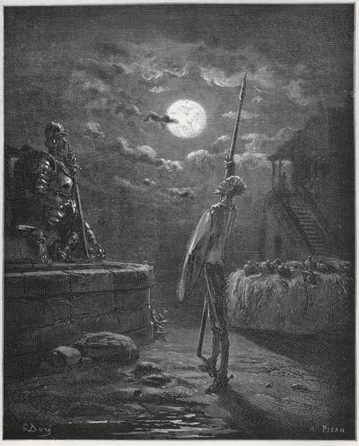 堂吉x德（Don Quixote）守望着他的手臂-来自米格尔·塞万提斯（Miguel Cervantes）的《堂吉x德·德拉·曼恰》 作者 古斯塔夫·多尔（Gustave Dore）