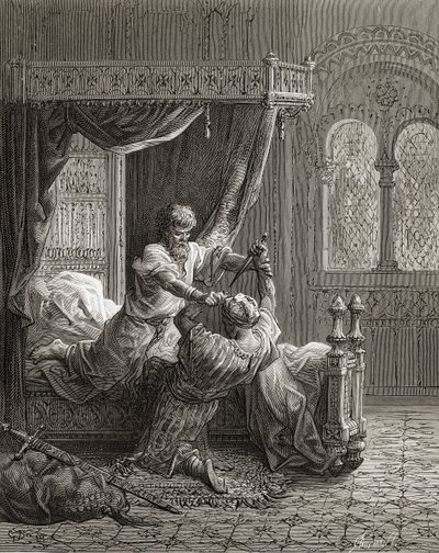 1272年6月英格兰的爱德华一世（1239-1307）杀死了他的刺客，这是来自JF的&39;Bibliotheque des Croisades&39;的插图。 Michaud，1877年 作者 古斯塔夫·多尔（Gustave Dore）