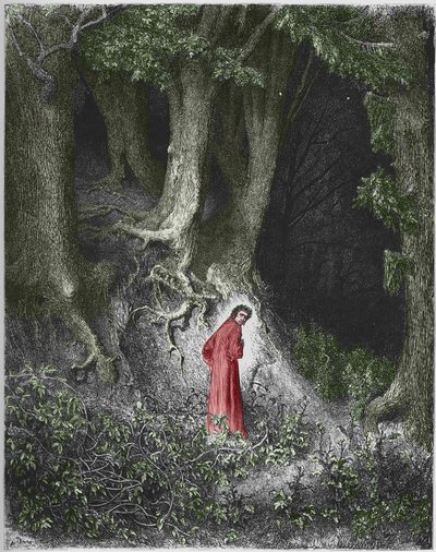 地狱第一歌：诗人但丁在森林中发现自己。插图：古斯塔夫-多尔 作者 古斯塔夫·多尔（Gustave Dore）
