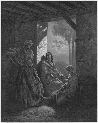 古斯塔夫多尔圣经：耶稣在玛莎和玛丽的家 作者 古斯塔夫·多尔（Gustave Dore）