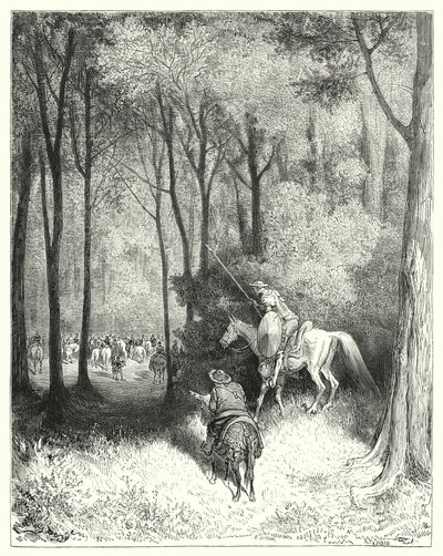 古斯塔夫·多尔 (Gustave Dore) 的《唐吉诃德》：“唐吉诃德描述了一家公司，在近距离观察时，他认为该公司是有品质的人”（版画） 作者 古斯塔夫·多尔（Gustave Dore）