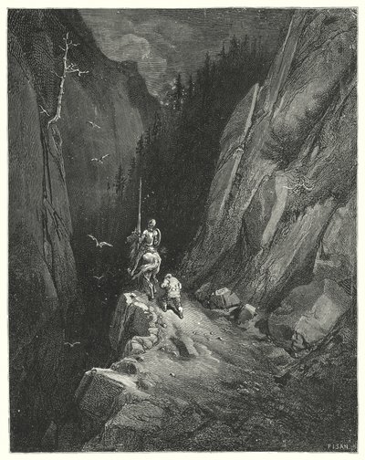古斯塔夫·多尔 (Gustave Dore) 的《唐吉诃德》(Don Quixote)：“唐吉诃德 (Don Quixote) 欣喜若狂，发现自己可以用新鲜冒险的希望来满足自己的野心”（版画） 作者 古斯塔夫·多尔（Gustave Dore）