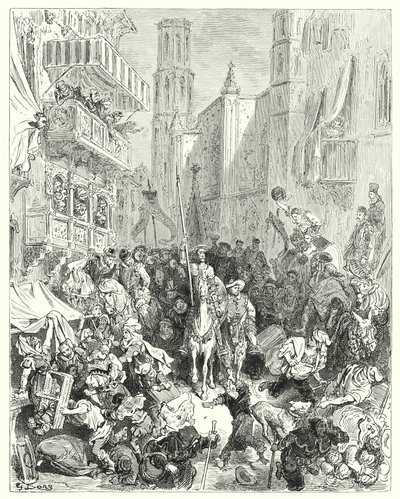 Gustave Dores Don Quixote: "Enclosing him in the middle of their brigade, they conducted him towards the city" (engraving) 作者 古斯塔夫·多尔（Gustave Dore）