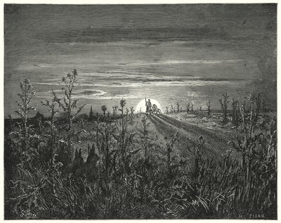 Gustave Dores Don Quixote: "Friend Sancho," said Don Quixote, "I find the approaching night will overtake us ere we can reach Toboso" (engraving) 作者 古斯塔夫·多尔（Gustave Dore）
