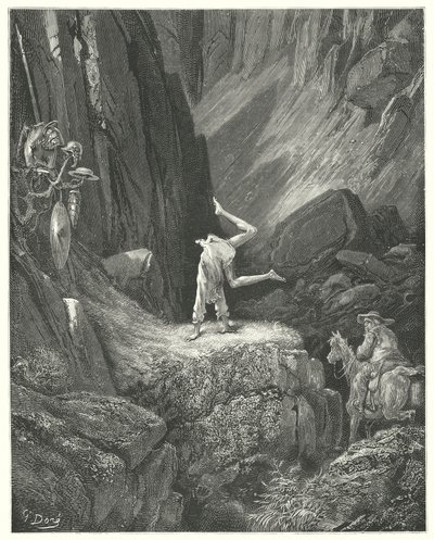 Gustave Dores Don Quixote: "He gave two or three frisks in the air, and then pitching on his hands, he fetched his heels over his head twice together" (engraving) 作者 古斯塔夫·多尔（Gustave Dore）