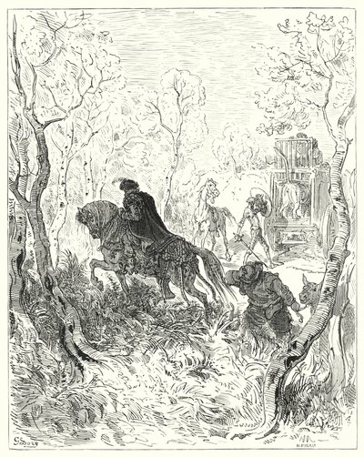 古斯塔夫·多尔 (Gustave Dore) 的《唐吉诃德》：“他就在笼门前张贴自己”（版画） 作者 古斯塔夫·多尔（Gustave Dore）