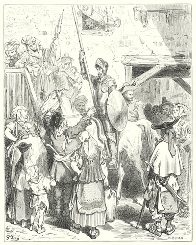 古斯塔夫·多尔（Gustave Dore）的《堂吉诃德》：“这一切与我无关，”客栈老板喊道。 “付你的账”（雕刻） 作者 古斯塔夫·多尔（Gustave Dore）