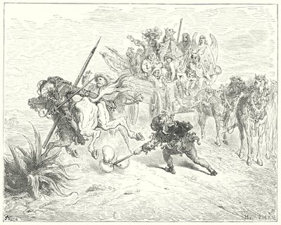 古斯塔夫·多尔 (Gustave Dore) 的《唐吉诃德》：“这出戏的傻瓜拿着他的莫里斯铃铛来了”（版画） 作者 古斯塔夫·多尔（Gustave Dore）