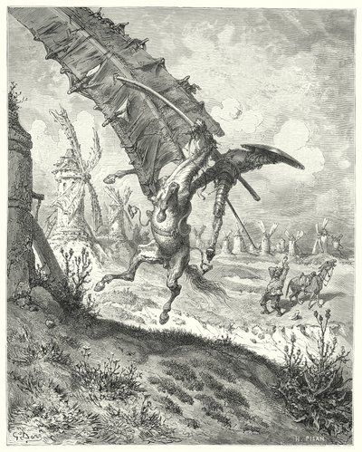 古斯塔夫·多尔 (Gustave Dore) 的《唐吉诃德》：“帆把骑士和马都甩开了”（雕刻） 作者 古斯塔夫·多尔（Gustave Dore）