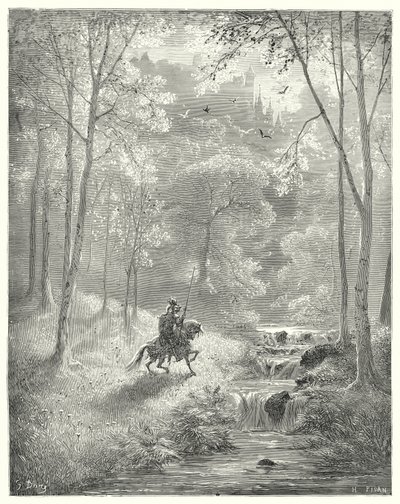 Gustave Dores Don Quixote: "The sky appears to him more transparent, and the sun seems to shine with redoubled brightness" (engraving) 作者 古斯塔夫·多尔（Gustave Dore）