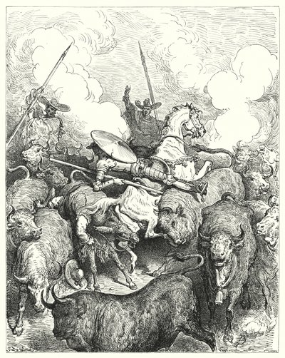 古斯塔夫·多尔 (Gustave Dore) 的《堂吉诃德》：“他们以无情的速度将他们踩在脚下”（版画） 作者 古斯塔夫·多尔（Gustave Dore）