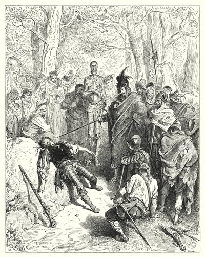 古斯塔夫·多尔 (Gustave Dore) 的《唐吉诃德》：“‘因此我惩罚兵变’，他说”（版画） 作者 古斯塔夫·多尔（Gustave Dore）