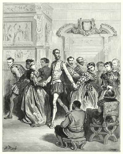 古斯塔夫·多尔 (Gustave Dore) 的《堂吉诃德》：“两位女士主要向堂吉诃德求婚”（版画） 作者 古斯塔夫·多尔（Gustave Dore）
