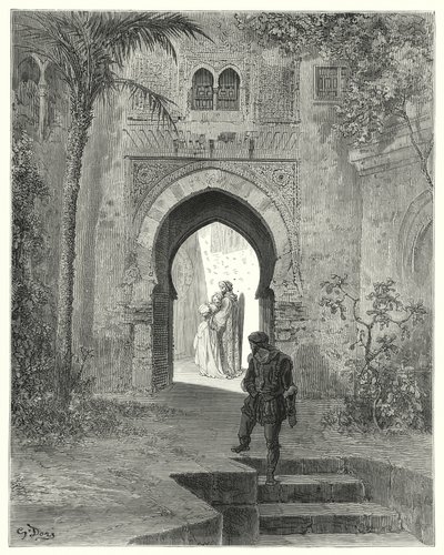 Gustave Dores Don Quixote: "Zoraida, showing trouble in her looks, went away with her father" (engraving) 作者 古斯塔夫·多尔（Gustave Dore）