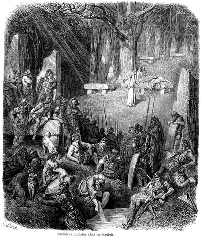 高卢人的人祭--德鲁伊、多尔曼、门希尔--古斯塔夫-多尔的版画，载于 Ch. Lahure 1862 年出版的《法国民间传说》--《高卢人的人祭》。 作者 Gustave Dore