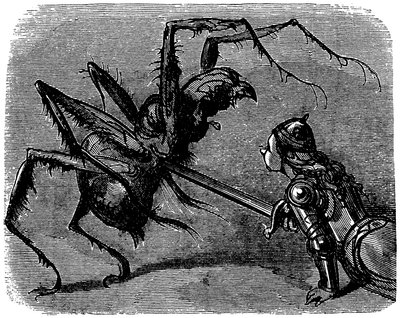 古斯塔夫-多尔（1832-1883 年）为 Ernest Lepine 的著作《La legende de Croquemitaine》（1863 年）绘制的插图--在这幅用剑与巨大的阿拉吉尼搏斗的画面前，人们不禁会想到托尔金的小说《弗罗多与阿拉吉尼》中弗罗多与阿拉吉尼的战斗。 作者 古斯塔夫·多尔（Gustave Dore）