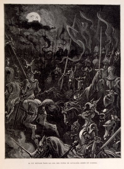 插图：骑士们在月夜作战。 作者 古斯塔夫·多尔（Gustave Dore）