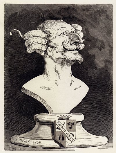 代表蒙乔生（Munchhausen）男爵的假想半身像，标志为 "Canova 1766"。古斯塔夫-多尔为鲁道夫-埃尔创作的德国上校 "蒙乔生男爵（蒙乔生）历险记 "第一版绘制的插图。 作者 古斯塔夫·多尔（Gustave Dore）