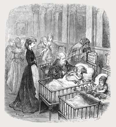 婴儿医院的病人》，1872年。   作者 古斯塔夫·多尔（Gustave Dore）