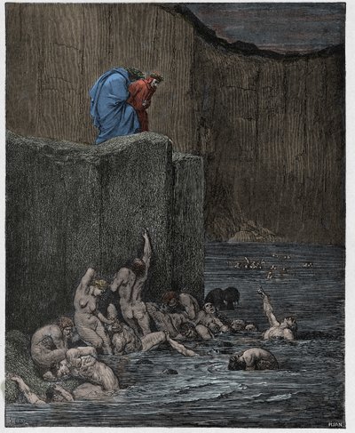 Inferno，Canto 18：第八圈中的Paramours和flatterers，来自Dante Alighieri的“The Divine Comedy”插图，1885年 作者 古斯塔夫·多尔（Gustave Dore）