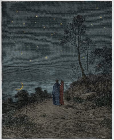 Inferno，Canto 2：第一夜的黑暗天空，来自Dante Alighieri的“神曲”的插图，1885年 作者 古斯塔夫·多尔（Gustave Dore）