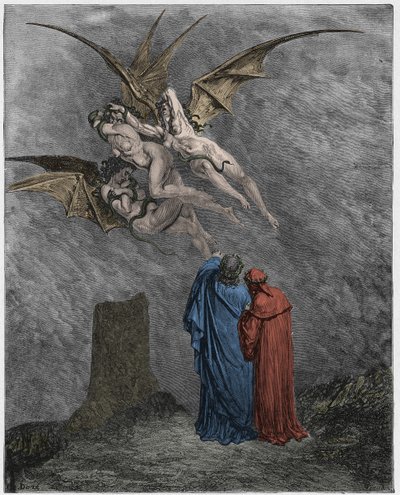 Inferno，Canto 9：可怕的Erinyes：Megaera，Tisiphone，Alecto 作者 古斯塔夫·多尔（Gustave Dore）