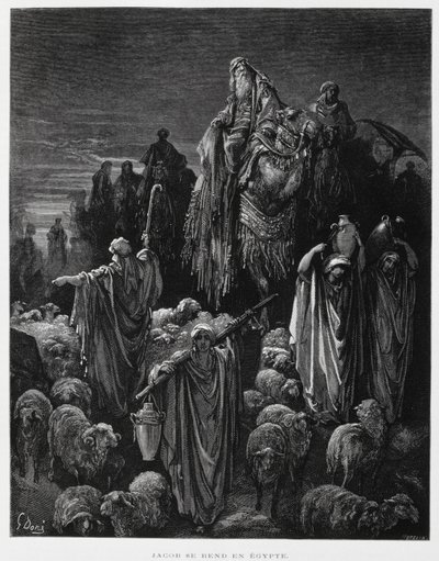 雅各布和他的儿子们到达埃及，插图来自《多尔圣经 作者 古斯塔夫·多尔（Gustave Dore）