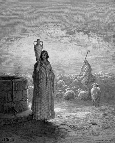 雅各布为拉班看守羊群，在井边看到拉结，1866年 作者 古斯塔夫·多尔（Gustave Dore）