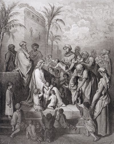 耶稣祝福孩子，由Stephane Pannemaker（1847-1930）c.1868雕刻 作者 古斯塔夫·多尔（Gustave Dore）