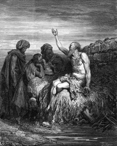 约伯和他的朋友，多雷的雕刻作品。- 圣经 作者 古斯塔夫·多尔（Gustave Dore）