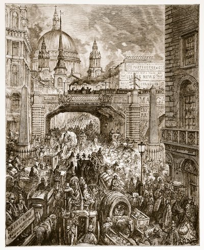 Ludgate Hill，来自&39;伦敦，一个朝圣&39;，由William Blanchard Jerrold（1826-94）酒吧撰写。 1872年 作者 Gustave Dore