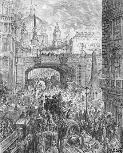 Ludgate Hill，来自&39;伦敦，一个朝圣&39;，由William Blanchard Jerrold（1826-94）酒吧撰写。 1872年（雕刻） 作者 Gustave Dore