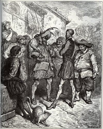梅斯-佩德罗和算命的猿猴--出自米格尔-塞万提斯（1547-1616）的《堂吉诃德》（《堂吉诃德》）--根据古斯塔夫-多雷的画作绘制的木刻作品 作者 古斯塔夫·多尔（Gustave Dore）