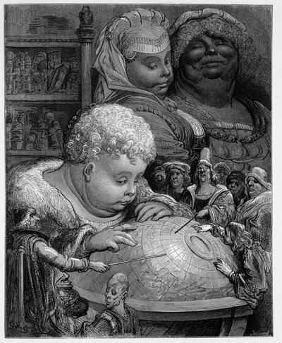 Pantagruel following a course of geography - in “” Gargantua”” by Rabelais, ill. Gustave Dore 作者 古斯塔夫·多尔（Gustave Dore）
