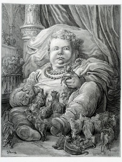 Pantagruel surrounds cows - in “” Gargantua”” by Rabelais, ill. Gustave Doré 作者 古斯塔夫·多尔（Gustave Dore）