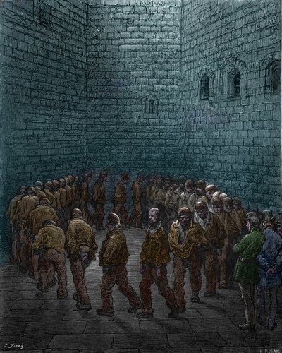 在伦敦西门监狱院子里巡视的囚犯，古斯塔夫-多尔的作品 作者 Gustave Dore