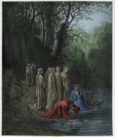 Purgatorio，Canto 33：Eteoe河的但丁饮料，来自Dante Alighieri的“神曲”的插图，1885年 作者 古斯塔夫·多尔（Gustave Dore）