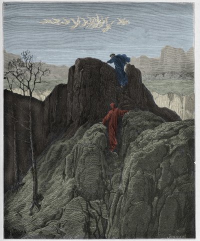 Purgatorio，Canto 4：Virgil带领Dante走上崎岖的山坡，来自Dante Alighieri的“The Divine Comedy”的插图，1885年 作者 古斯塔夫·多尔（Gustave Dore）
