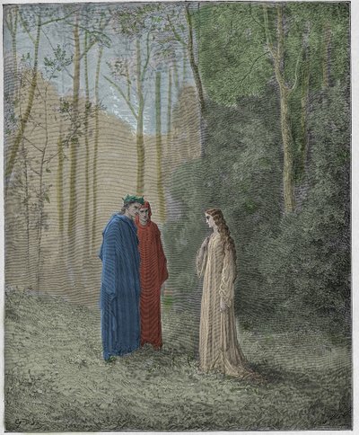 炼狱，Canto 5：Dante与Pia de Tolomei交谈 作者 古斯塔夫·多尔（Gustave Dore）