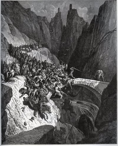 迭戈-加西亚-德-帕雷德斯骑士的壮举--出自米格尔-塞万提斯（1547-1616）的《堂吉诃德》（《堂吉诃德》）--根据古斯塔夫-多雷的画作绘制的木刻作品 作者 古斯塔夫·多尔（Gustave Dore）